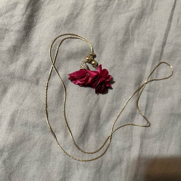 INC Rose Gold-Tone Fabric Flower Adjust. Lariat Necklace - Fuchsia - Picture 3 of 4